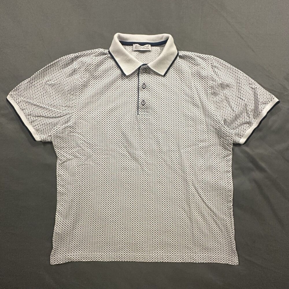 Marcello Polo Mens L Italian Fabric 100% Cotton Geometric Shirt Golf Cuff Sleeve